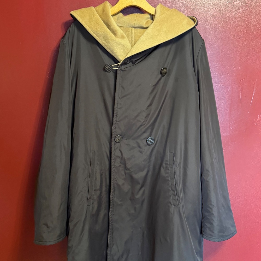 J. Jill Reversible Hooded Rain Coat Size XL Tan‎ Brown Wool Lined Heirloom Chic